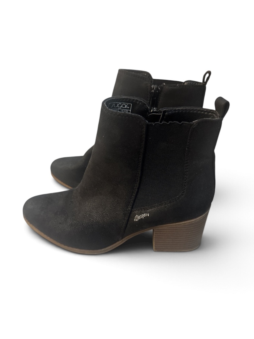 Sugar Black Suede Ankle Boots - Women's Chelsea Heel - Size 8
